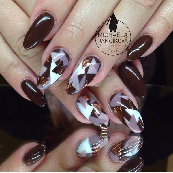 chocolate nails brown beige and white triangles facebook nailswithlovecz