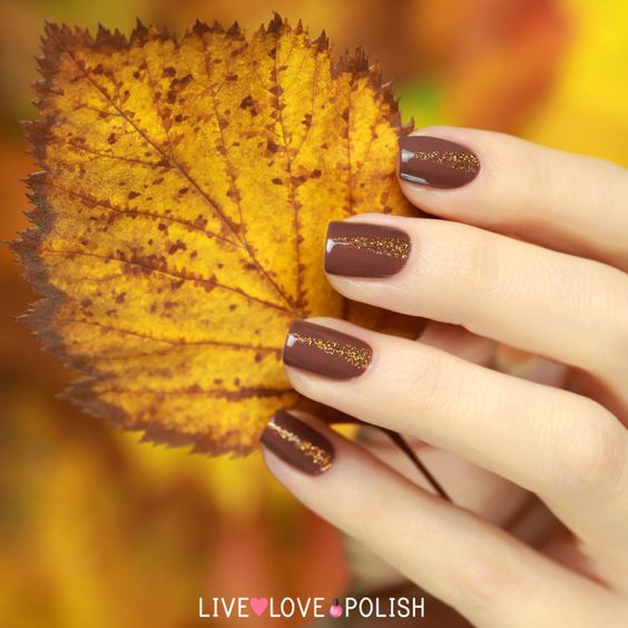 chocolate nails brown with golden dust t.pinterest