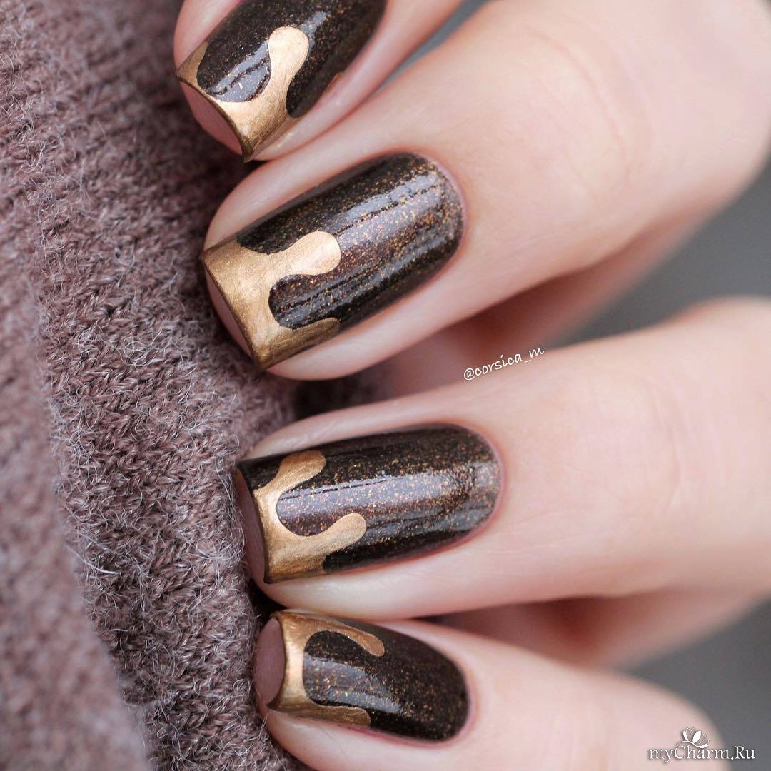 chocolate nails gold dip end swirl mycharm