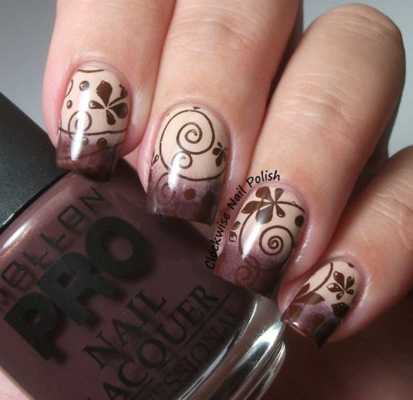chocolate nails ombre nail with floral design vseonogtyah