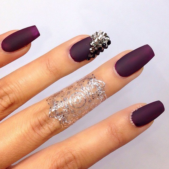 matte nail dark purple with edgy rhinestone wehearti 282948912