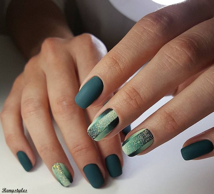matte nail green ombre with sparkle center .pinterest 834080793458726829