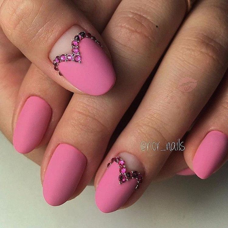 matte nail pink with rhinestone instagram BMB2u Uh4Hv