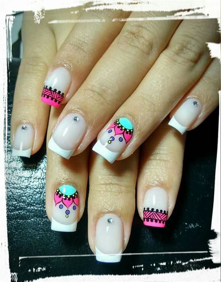 pink nails colorful half moon flower on naked nails s media cache ak0