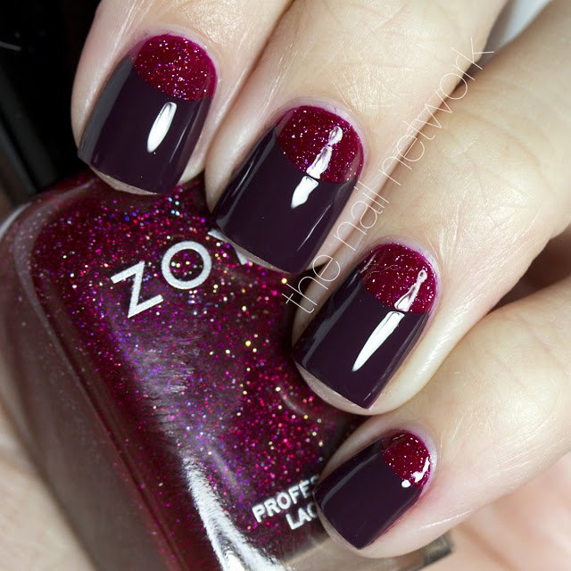 pink nails red glitter half moon the nail network