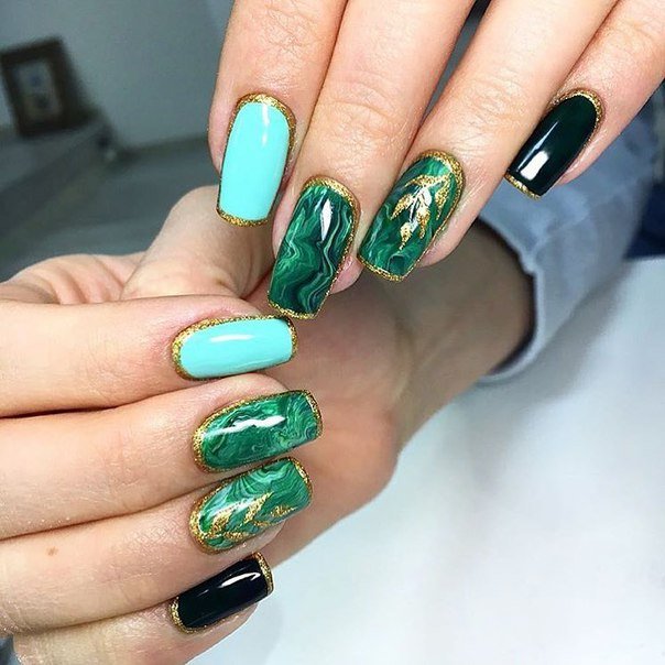 marble nails green marble with golden frame today.in .ua sss