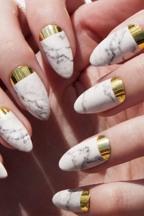 marble nails marble with golden base rim wah london.com ddd
