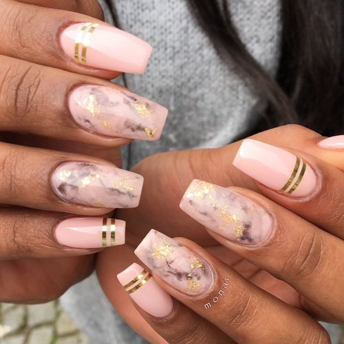 marble nails rose golden flakes weheartit 249131318