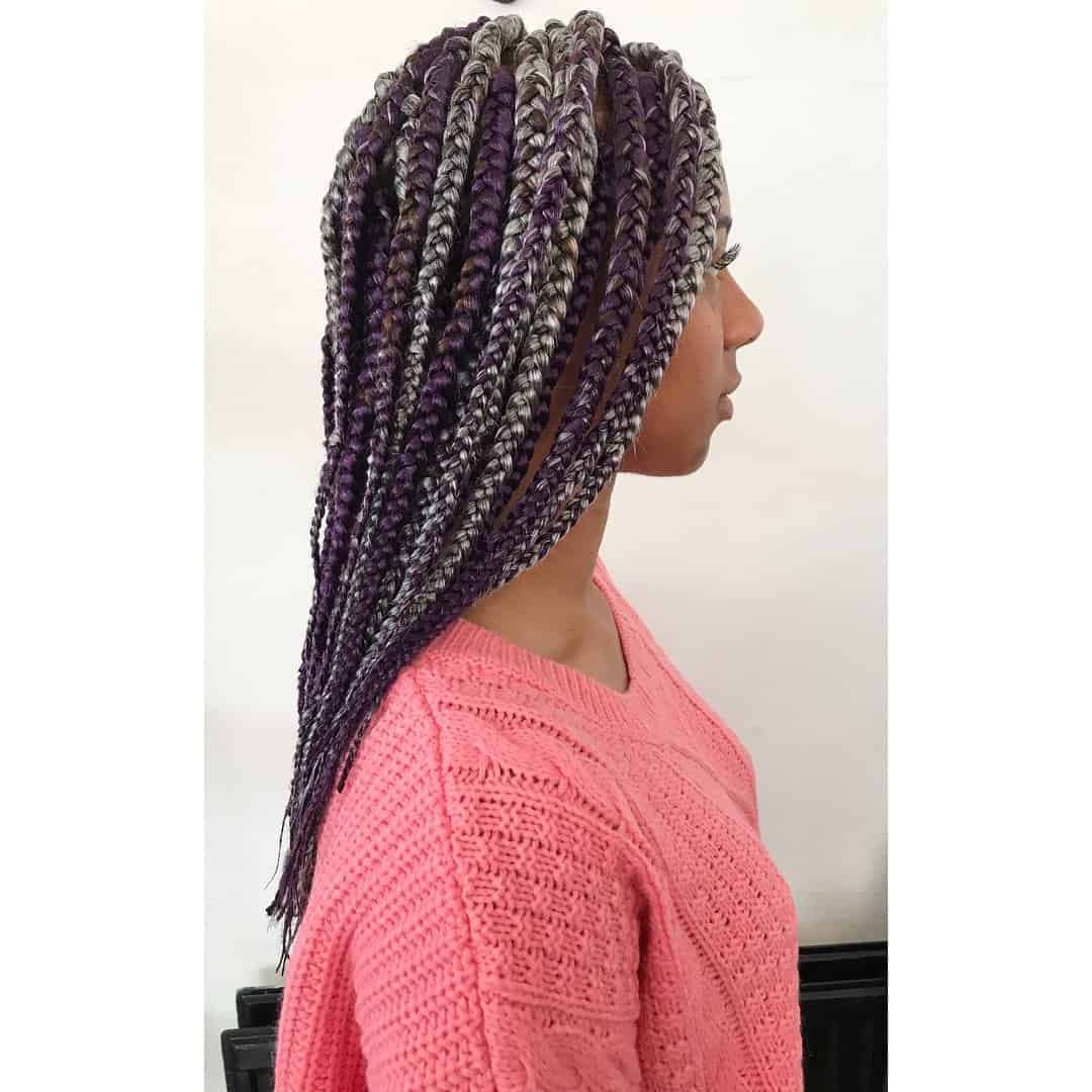 gray and purple accented braids