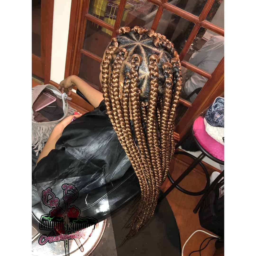 triangle pentagon parted box braids