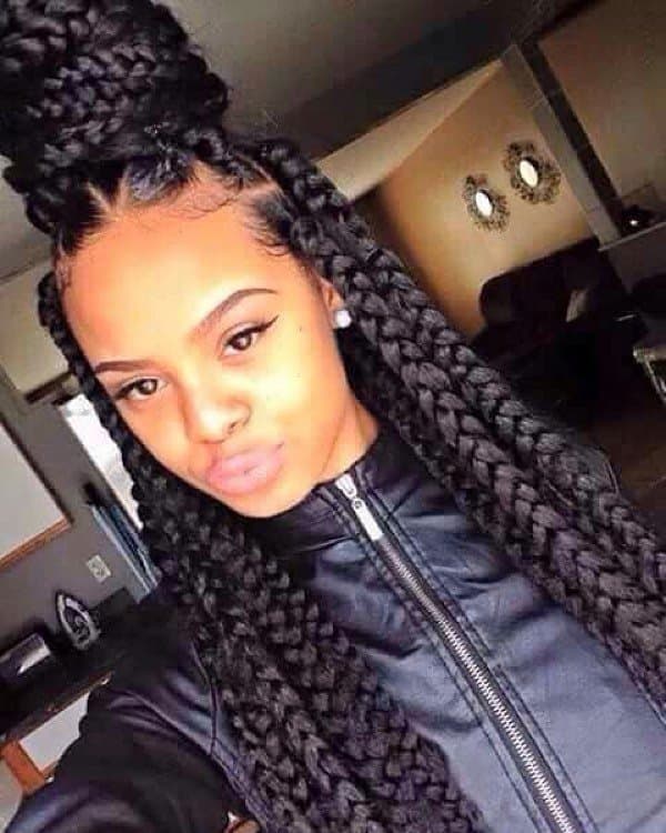 half-up top bun box braids