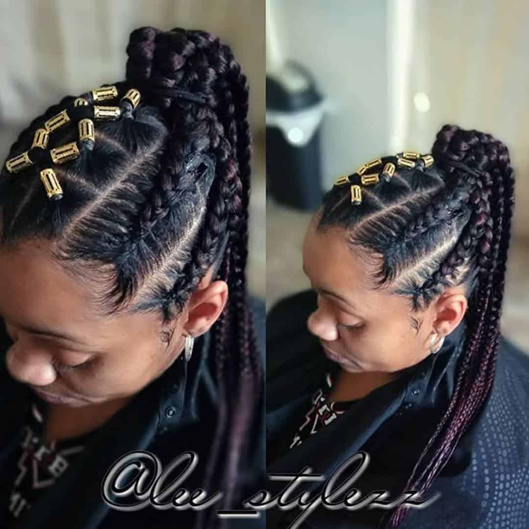 cornrow chunky braids with zigzag hair rings