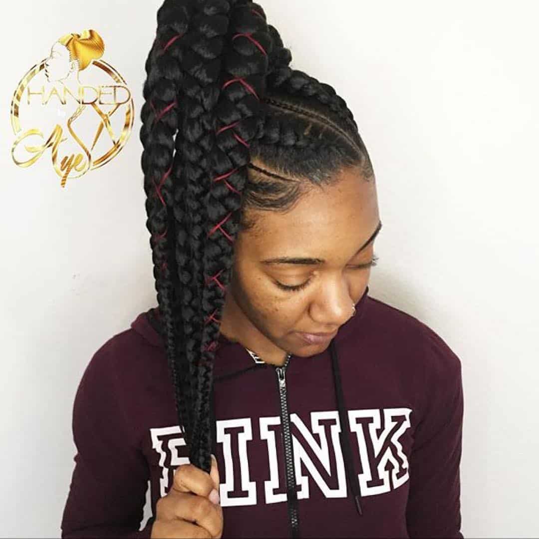 big box ponytail braids with micro cornrow