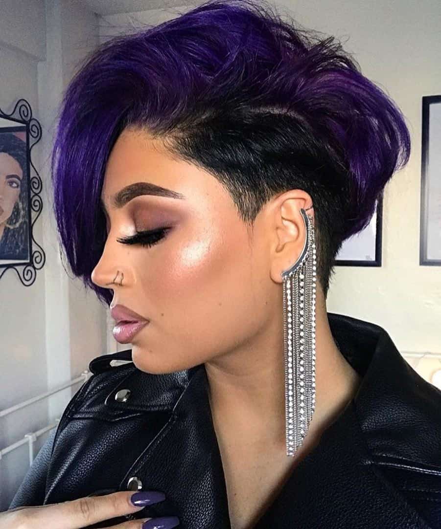 black long shave on purple hair