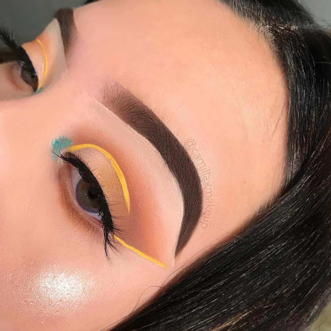 naked makeup with bright yellow