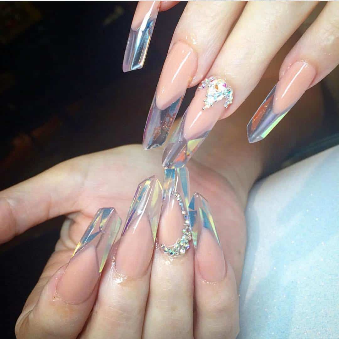fire holographic clear nails
