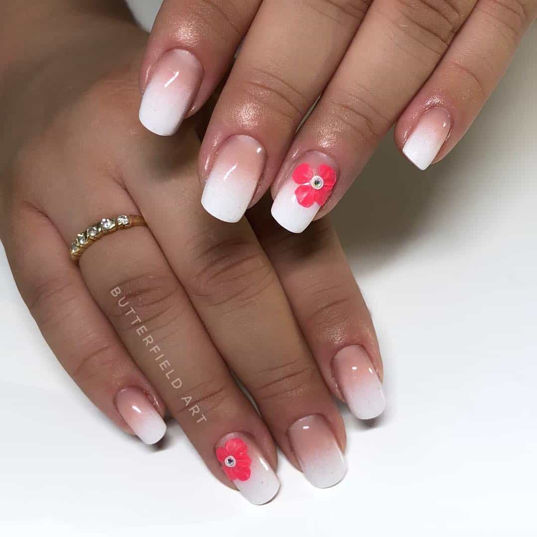 gel ombre nude with 3d flower
