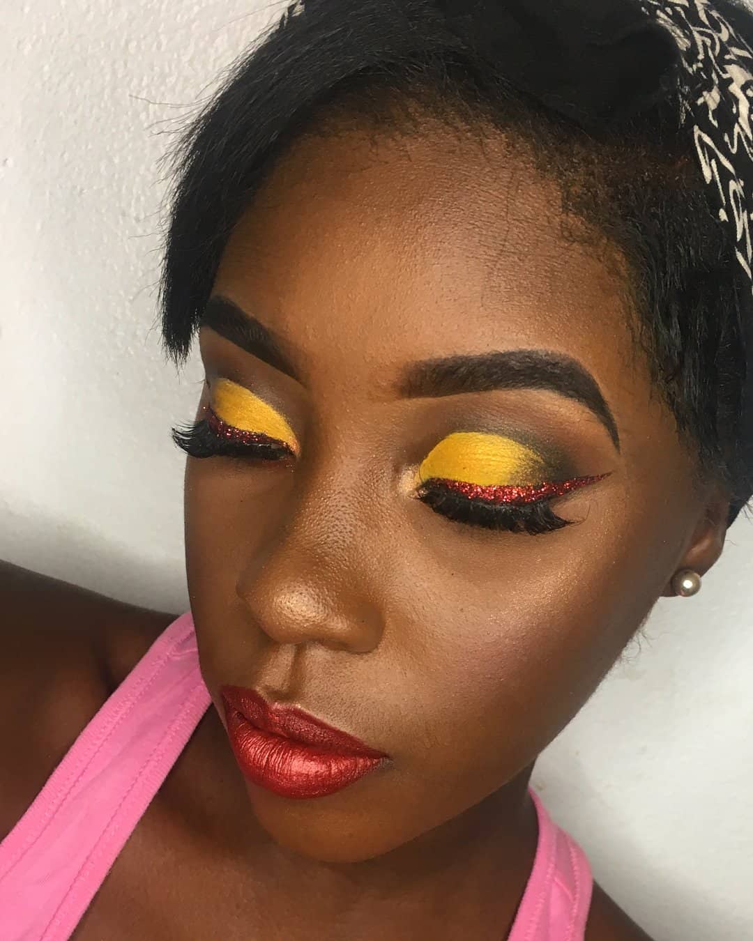 red and yellow on chocolate