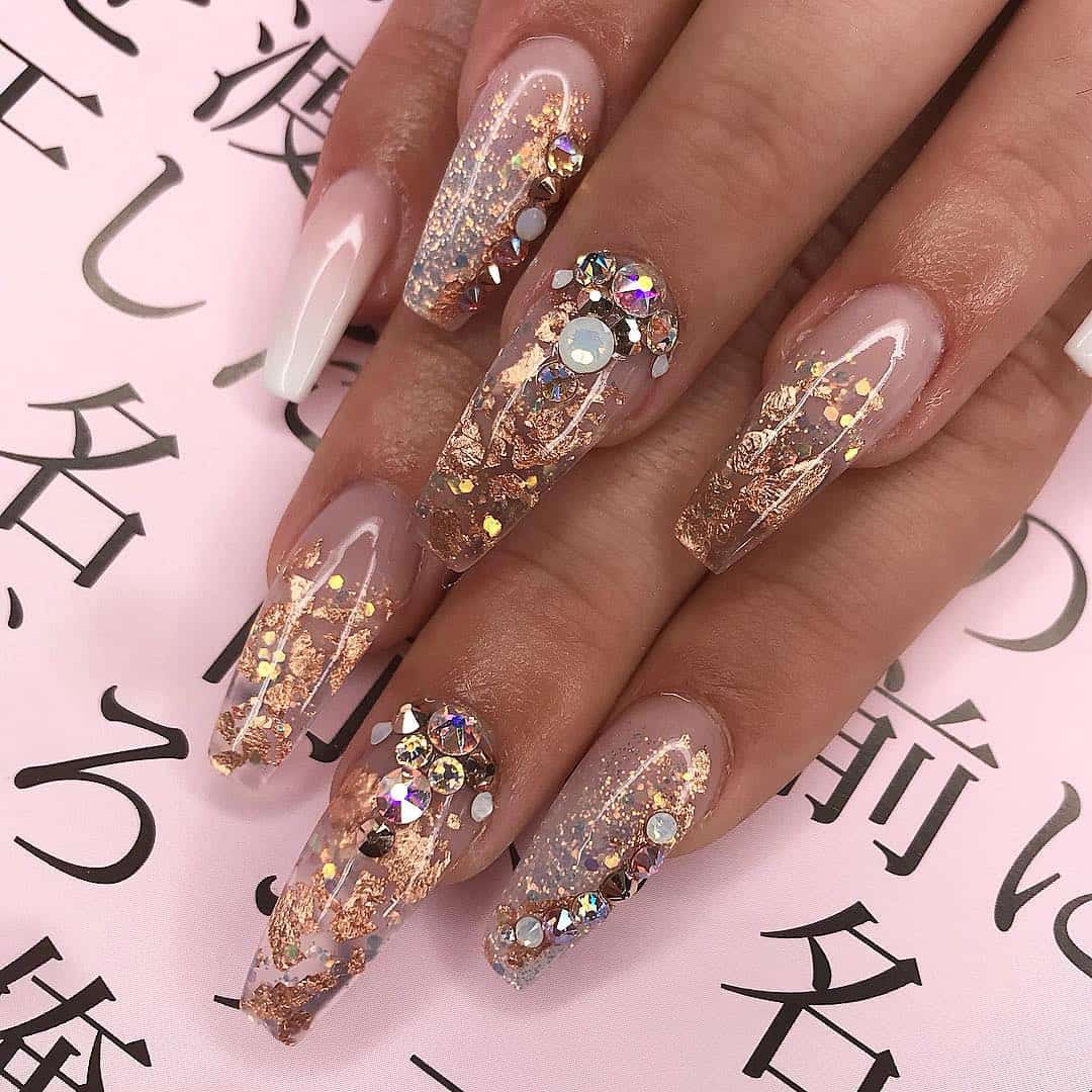 clear rose gold with gold flakes