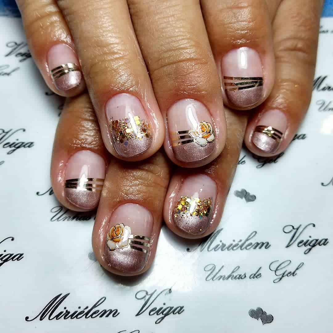 short rose gold with floral accent