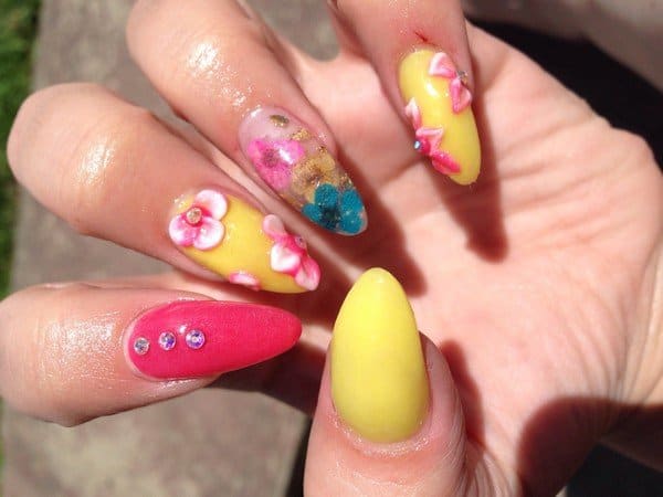 Almond shaped nails with 3-D art design