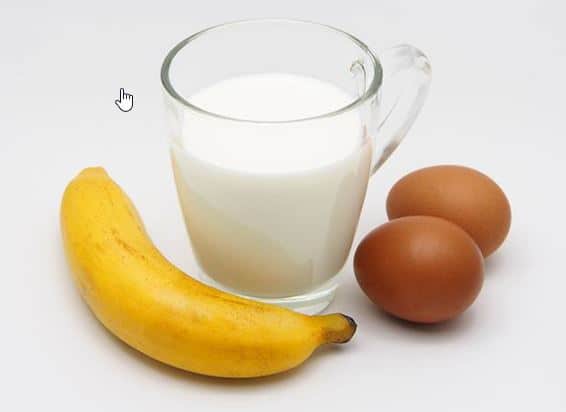 Banana, eggs, and milk
