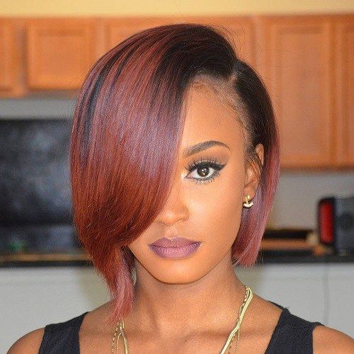 short maroon hairstyle