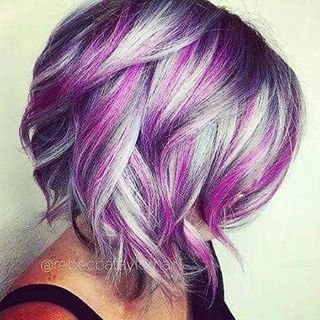 Purple And Silver A-Line Long Bob