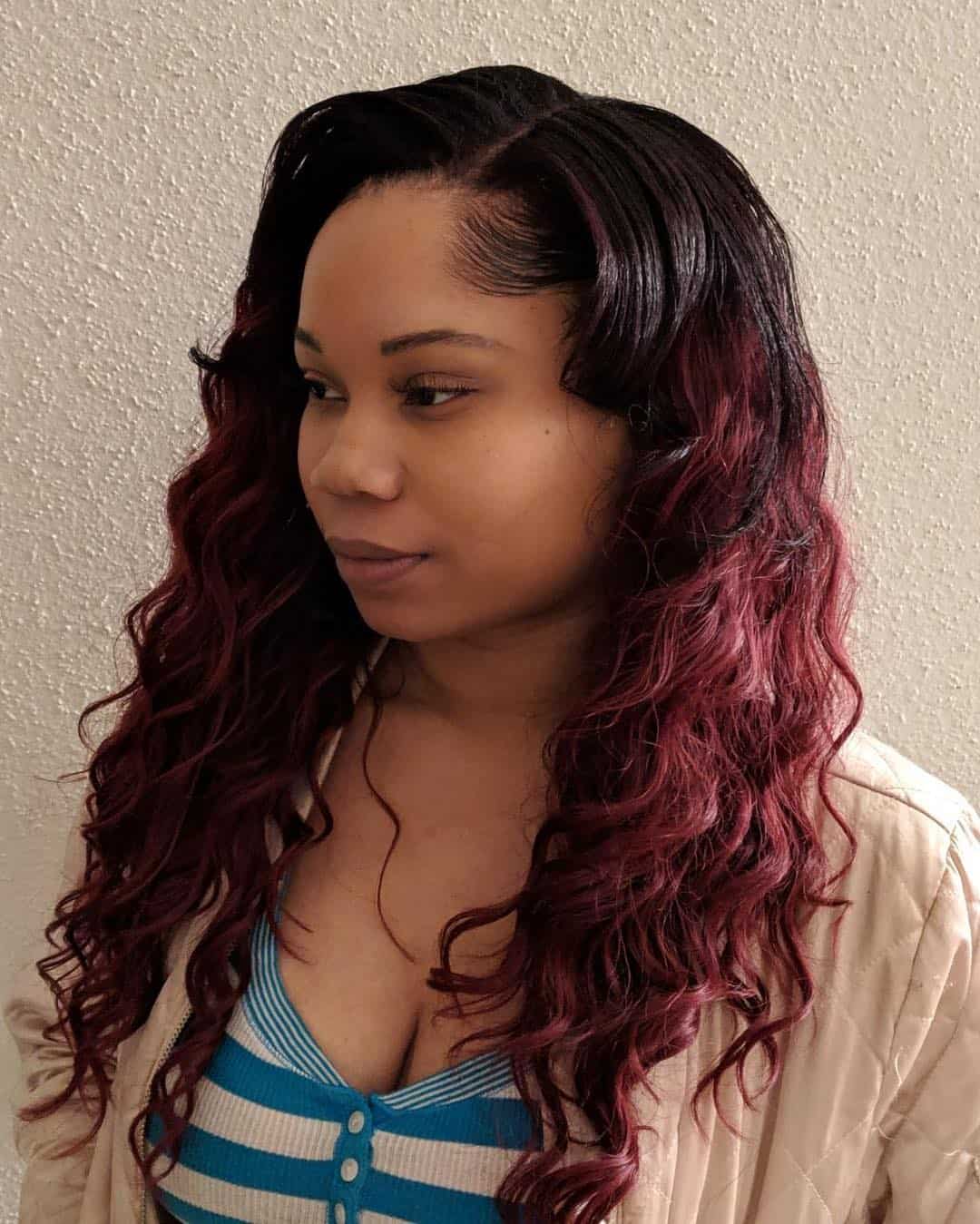 Burgundy Balayage On Curls