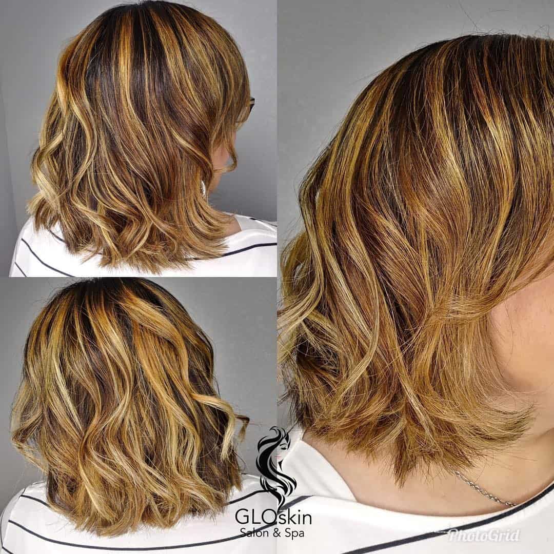 Short Brown Cut With Honey Caramel Highlights