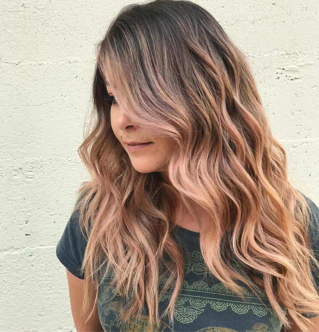 Ombre Rose Gold Highlights On Medium Brown