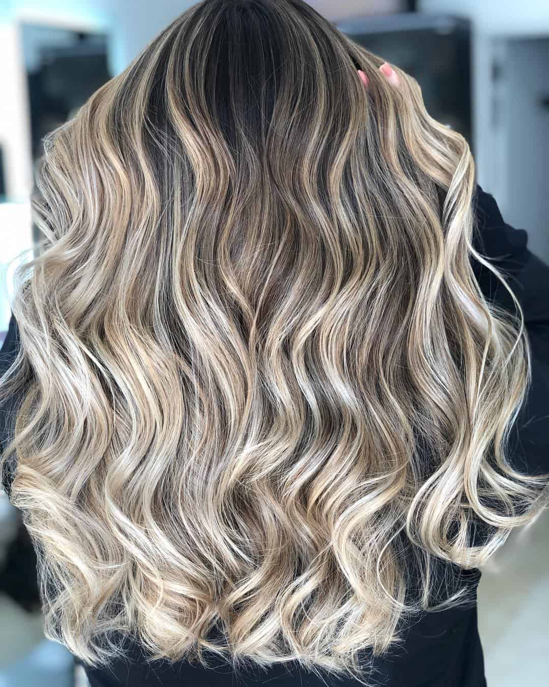 Long Brown Waves With Platinum Blonde Ombre Highlights