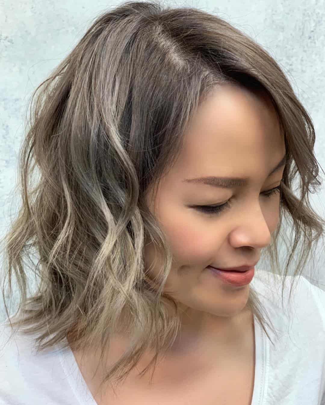 Short Ash Brown With Gray Blonde Highlights