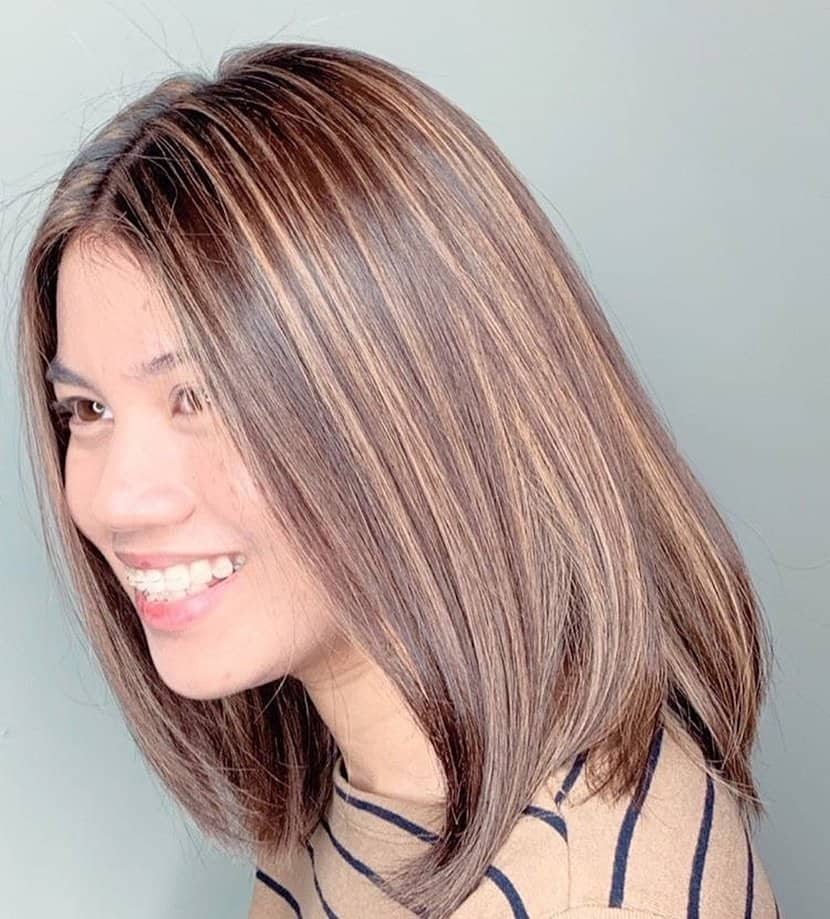 Short And Straight Light Brown With Streaked Caramel Highlights