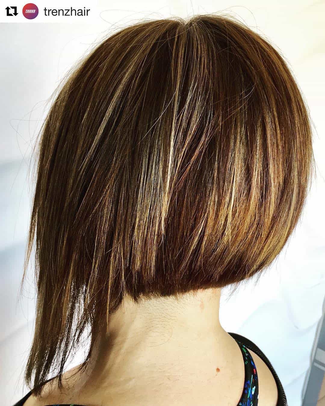 Brown-Blond Balayage Asymmetrical Inverted Bob