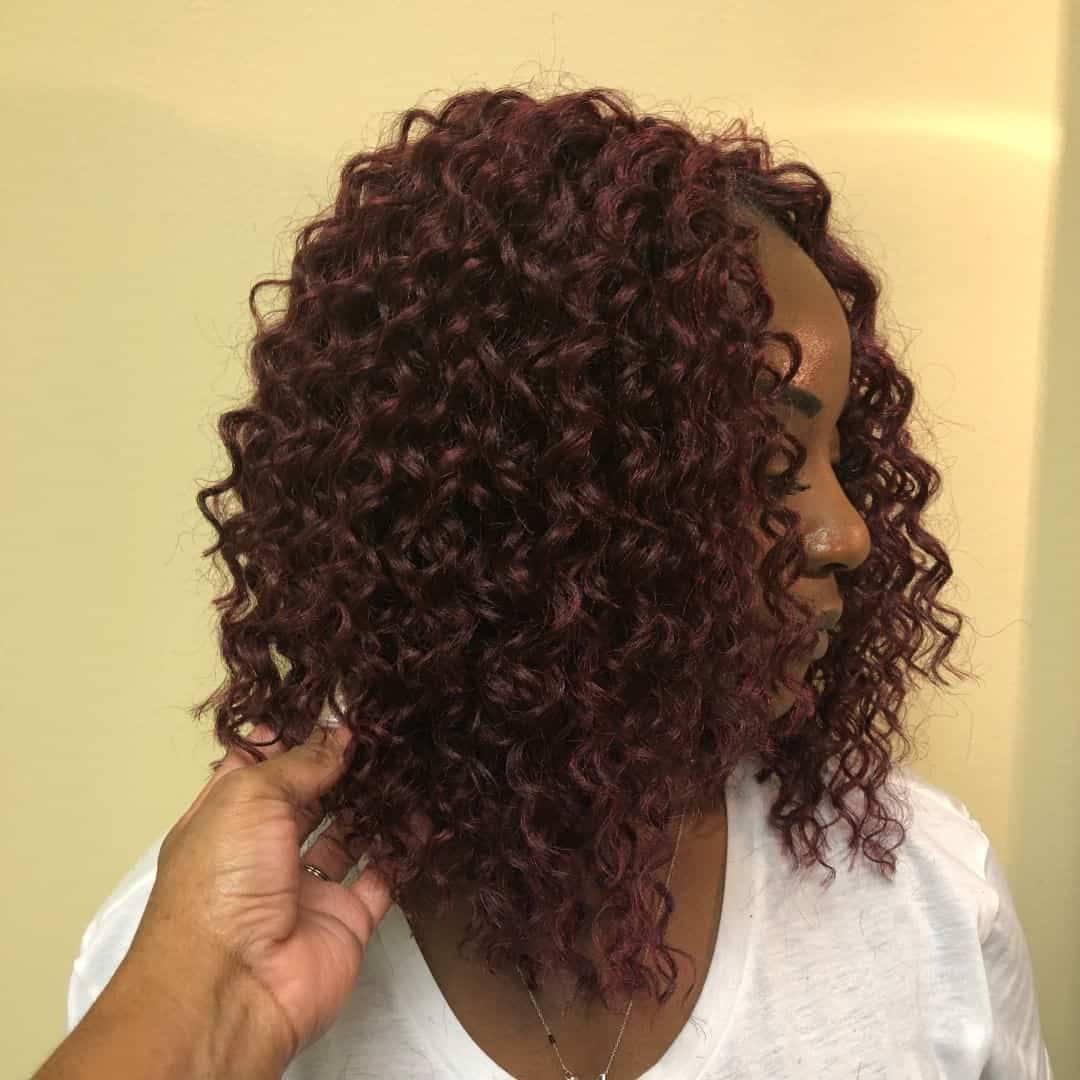 Burgundy Curly Inverted Bob