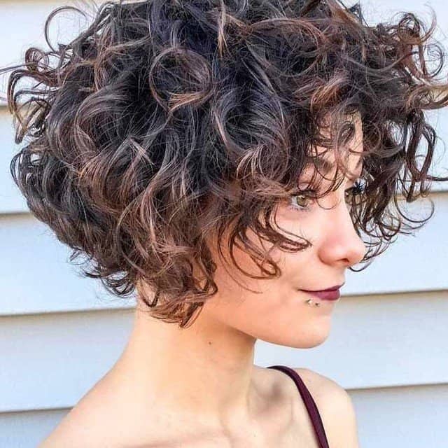 Inverted Bob In Wild Curls With Shorter Bangs
