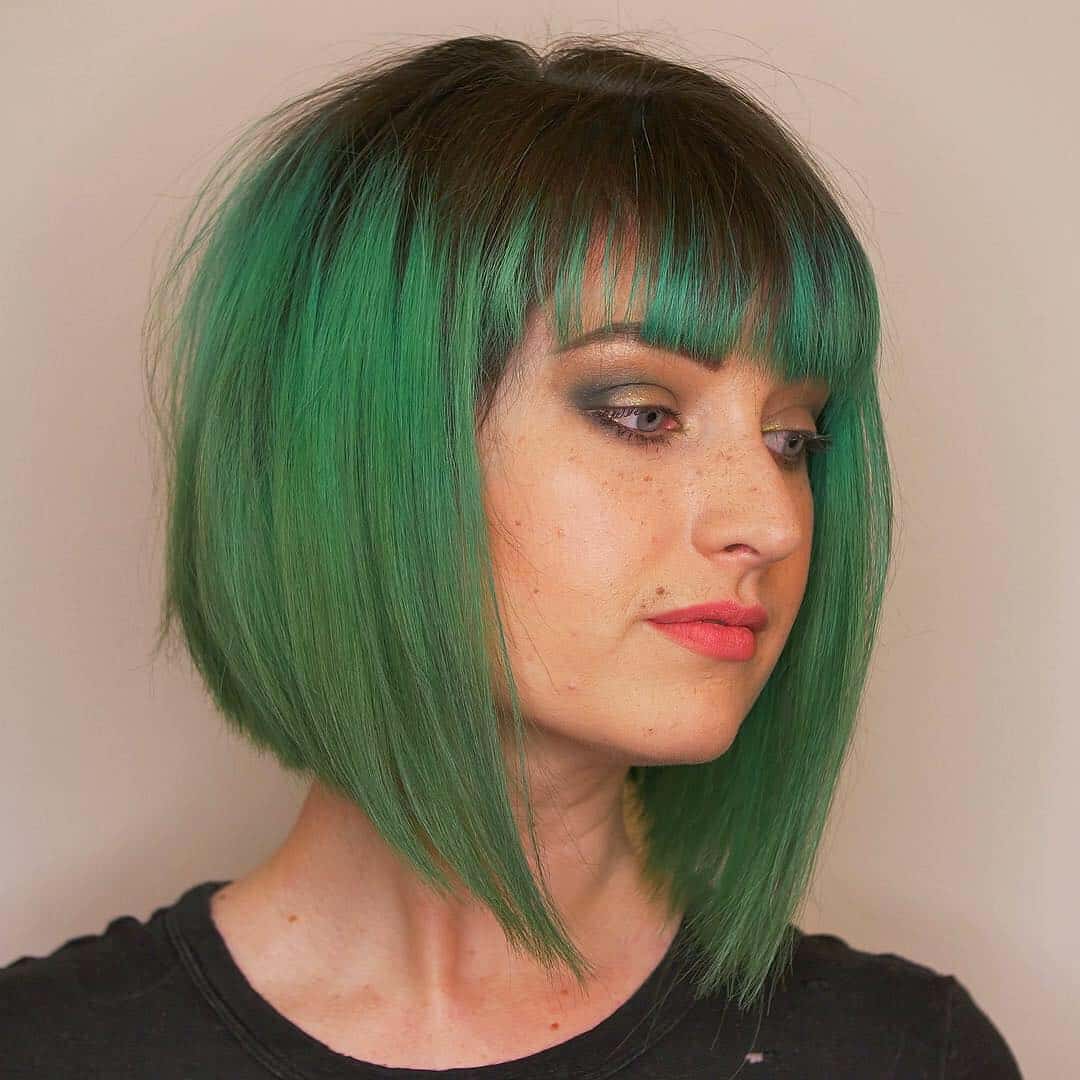 Straight Inverted Bob With Short Bangs In Lush Green
