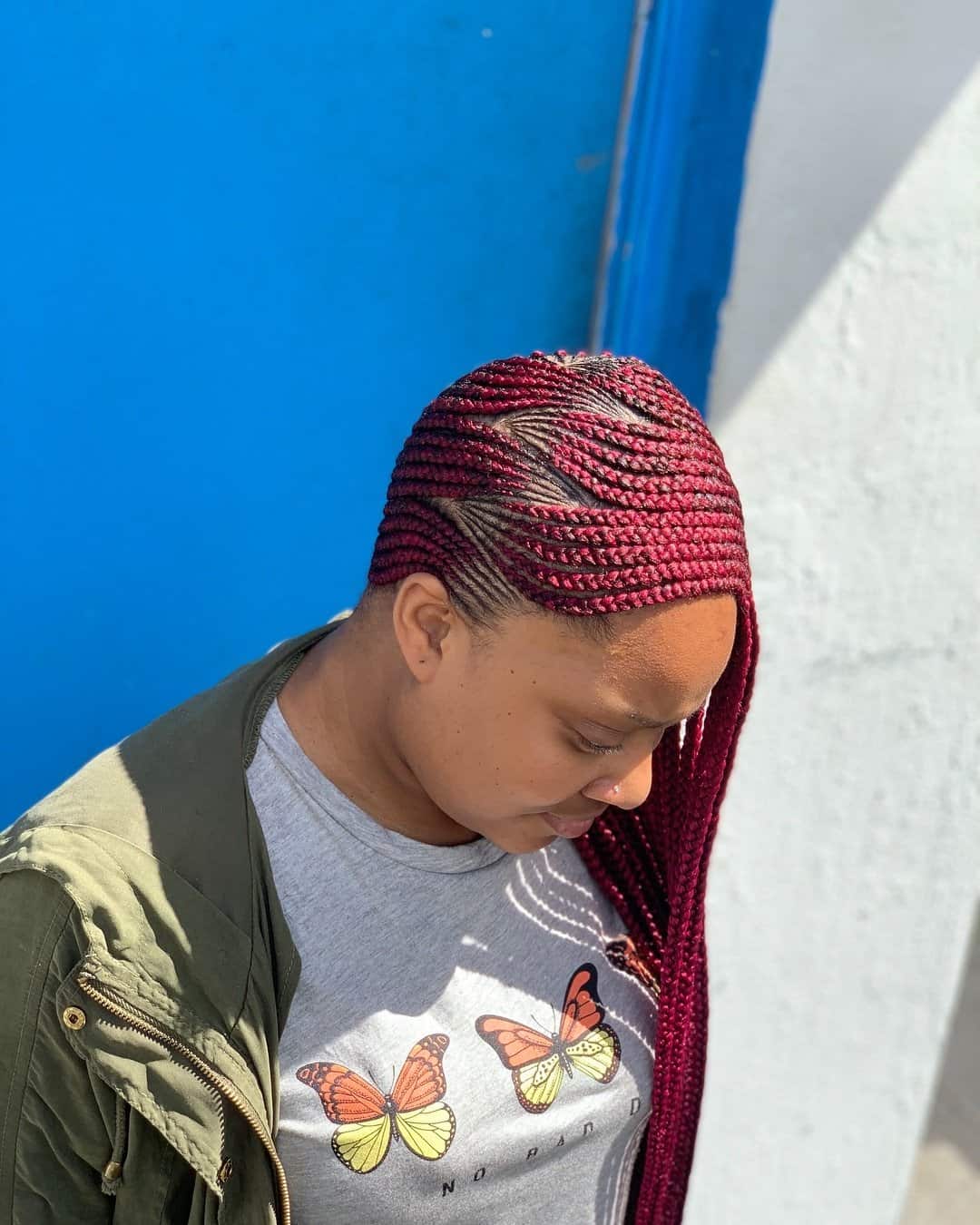 medium mall burgundy braids