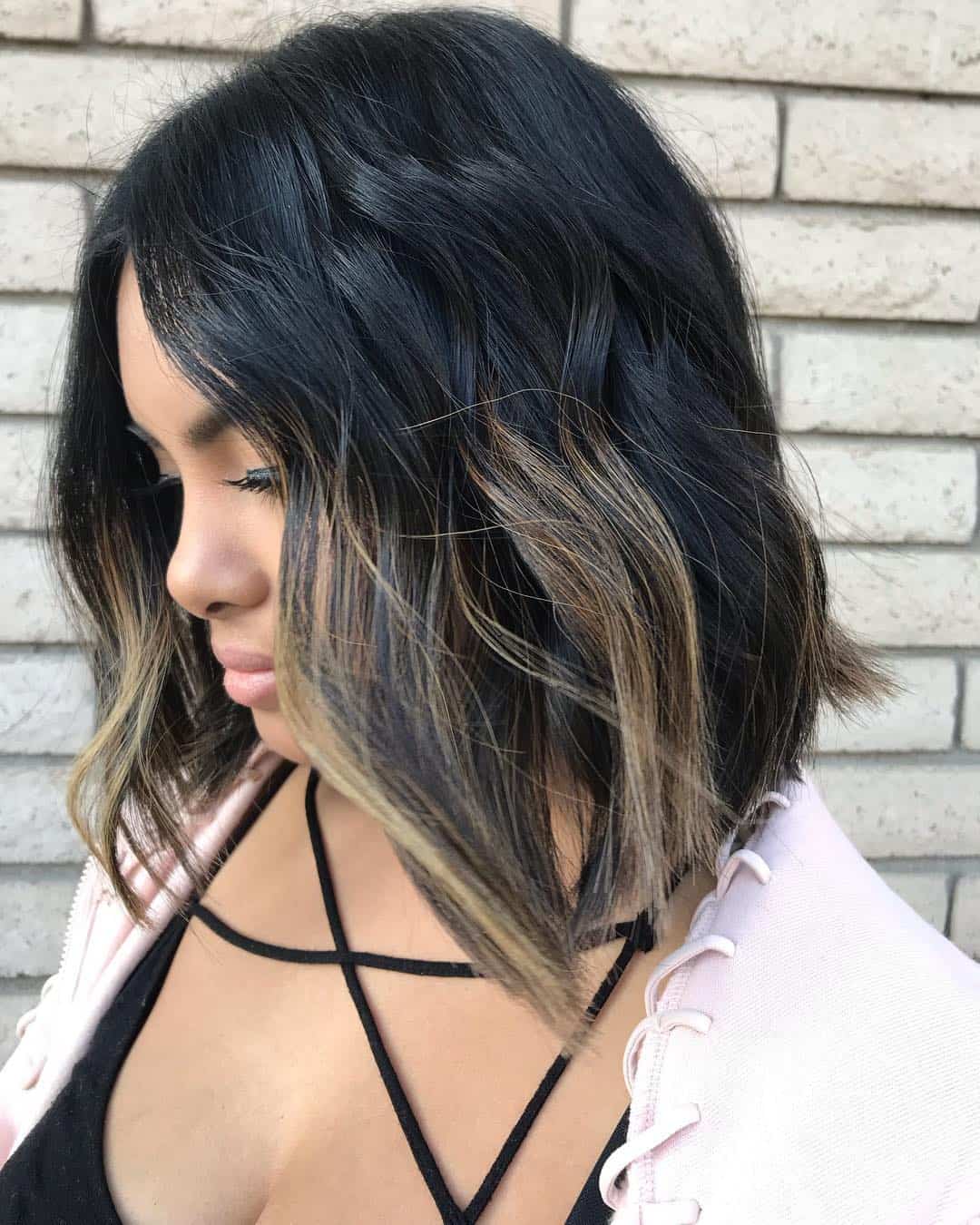 curly bob with balayage