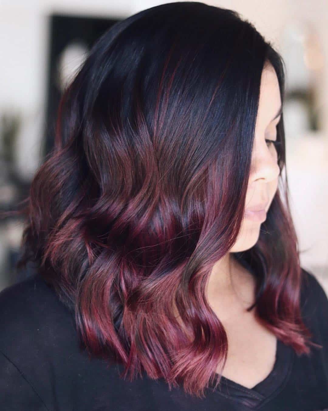 black to burgundy ombre soft waves