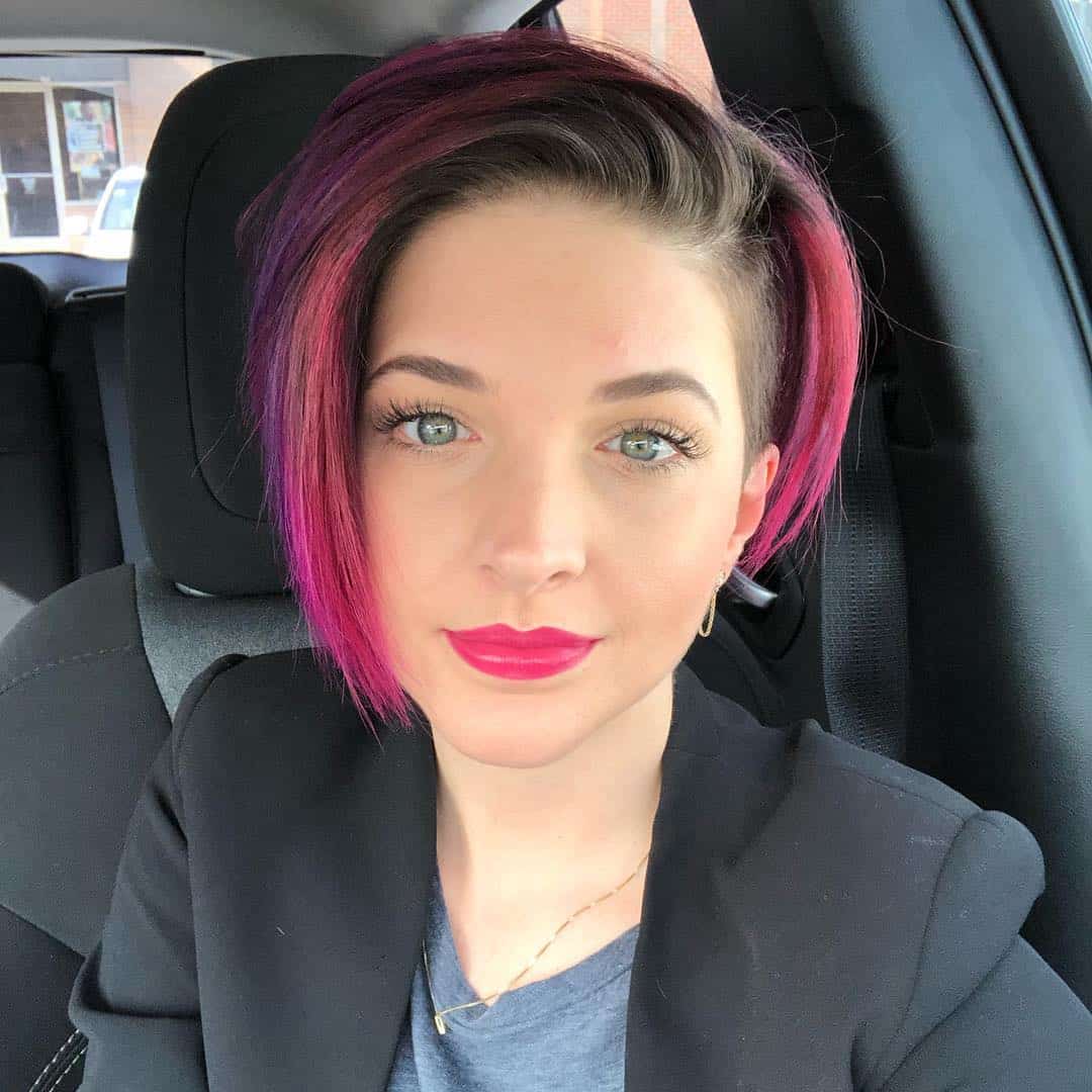 Purple And Pink Highlighted Pixie With Side Swept Bangs