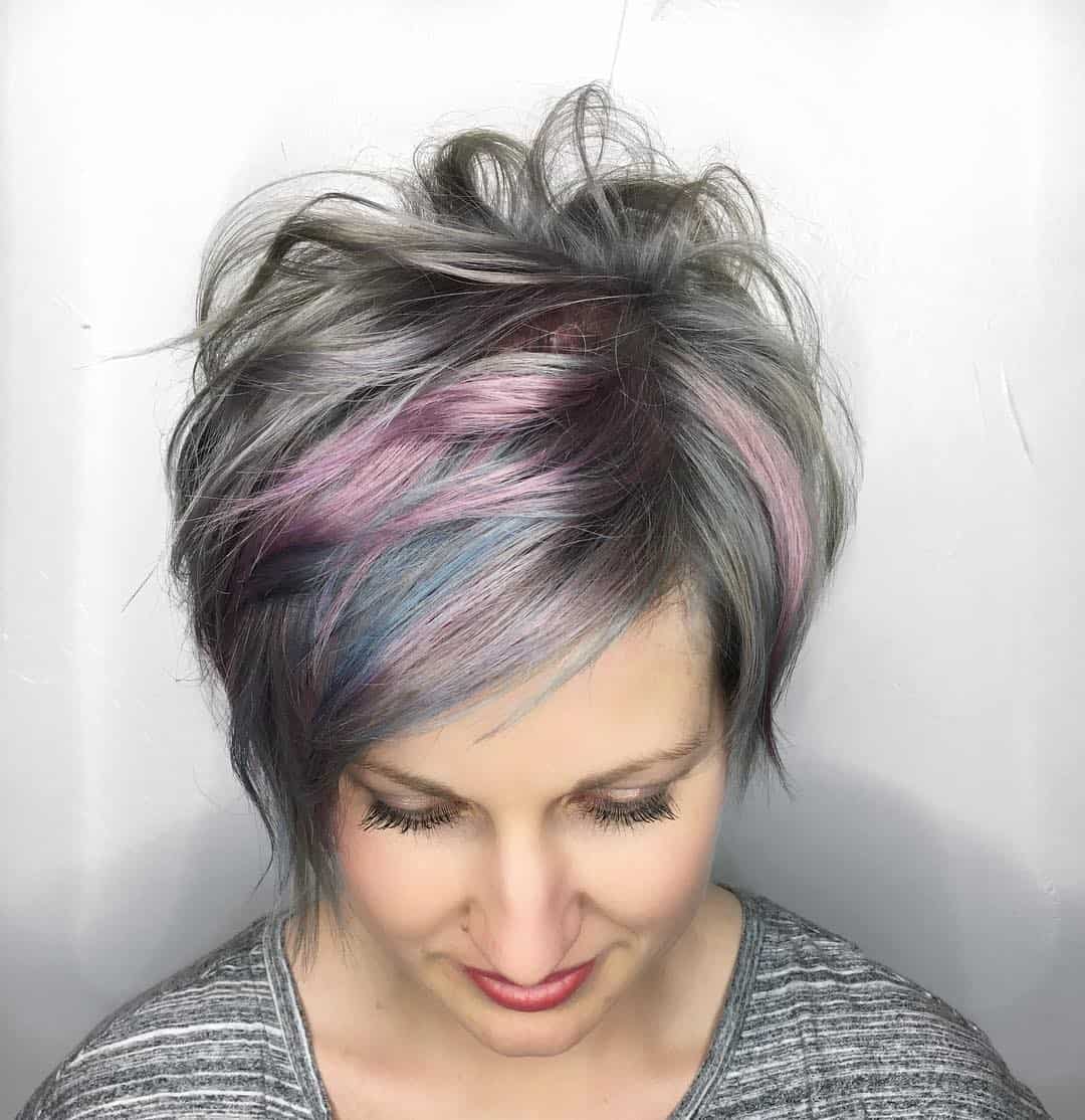 Tousled Metallic Ash With Blue And Purple Stripes