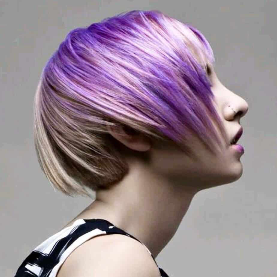 Asymmetrical Textured Blond And Purple Long Pixie