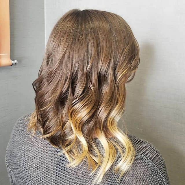 Light Brown With Golden Blonde Balayage Lob