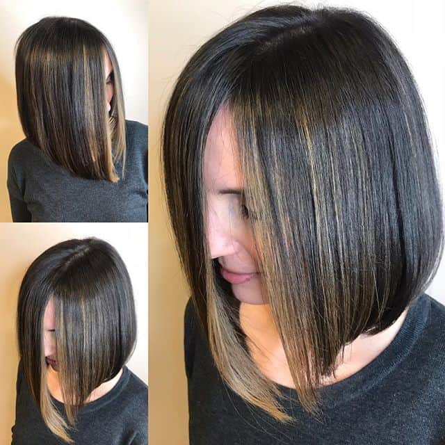 Brunette With Few Highlights On Straight Cut