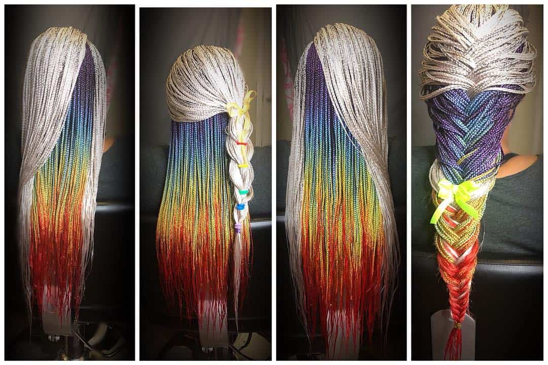 Rainbow Peek On Platinum Blonde Micro Braids