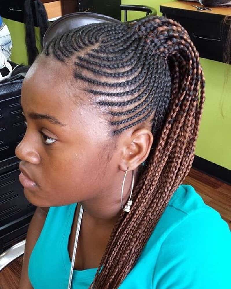 Crescent Cornrow Micros In High Ponytail