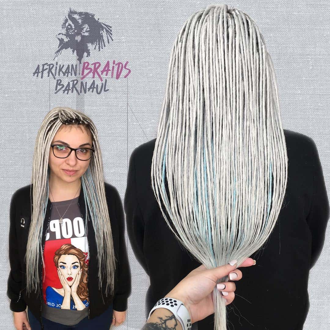 Platinum Micro Dreadlocks With Baby Blue Highlights