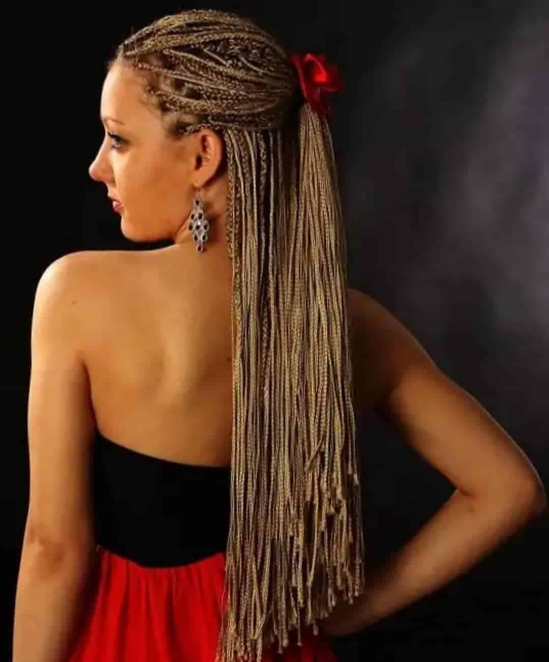 Dark Blond And Brown Tied Back Micro Box Braids